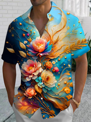 Men's short sleeve floral shirt front view