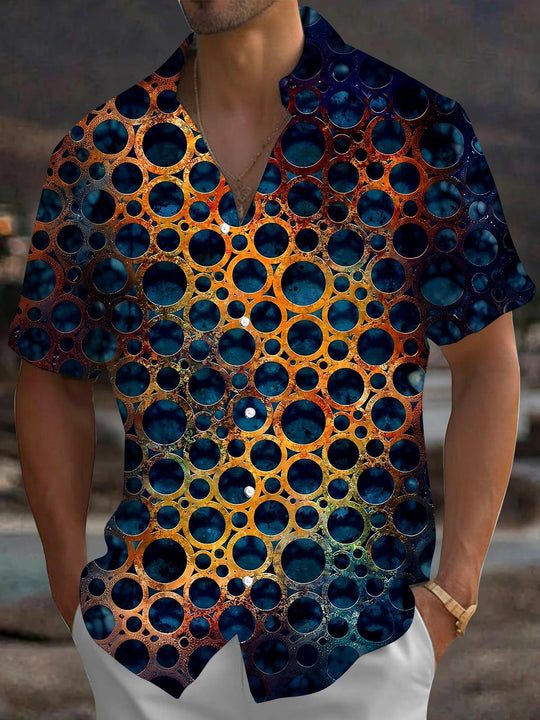 Vintage Geometry Circle Men's Pocket Short Sleeve Shirts