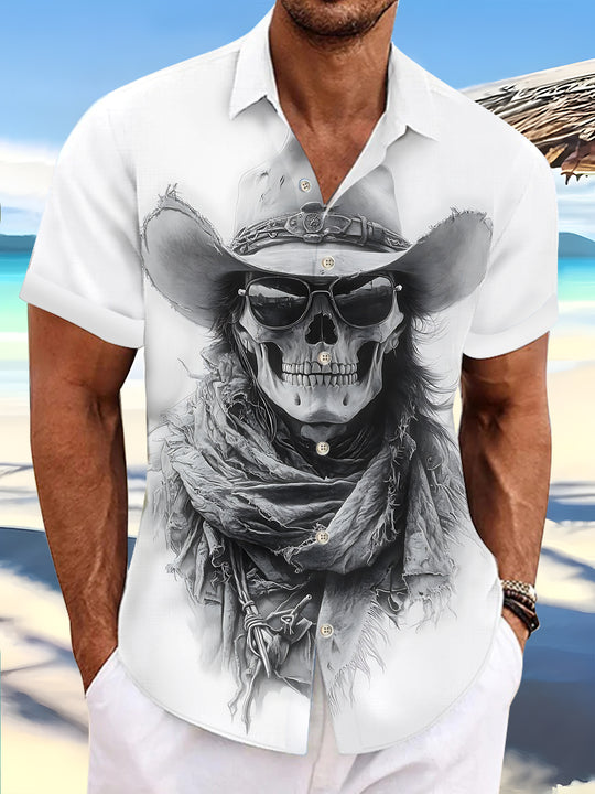 men's skull print shirt front view
