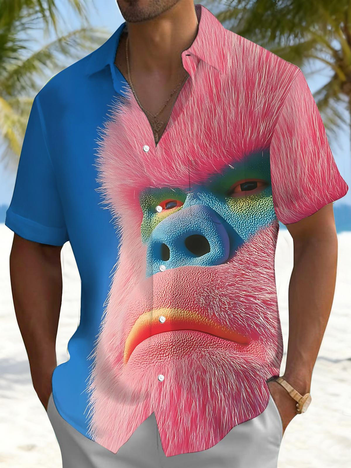 Orangutan Print Men's Pocket Short Sleeve Shirts