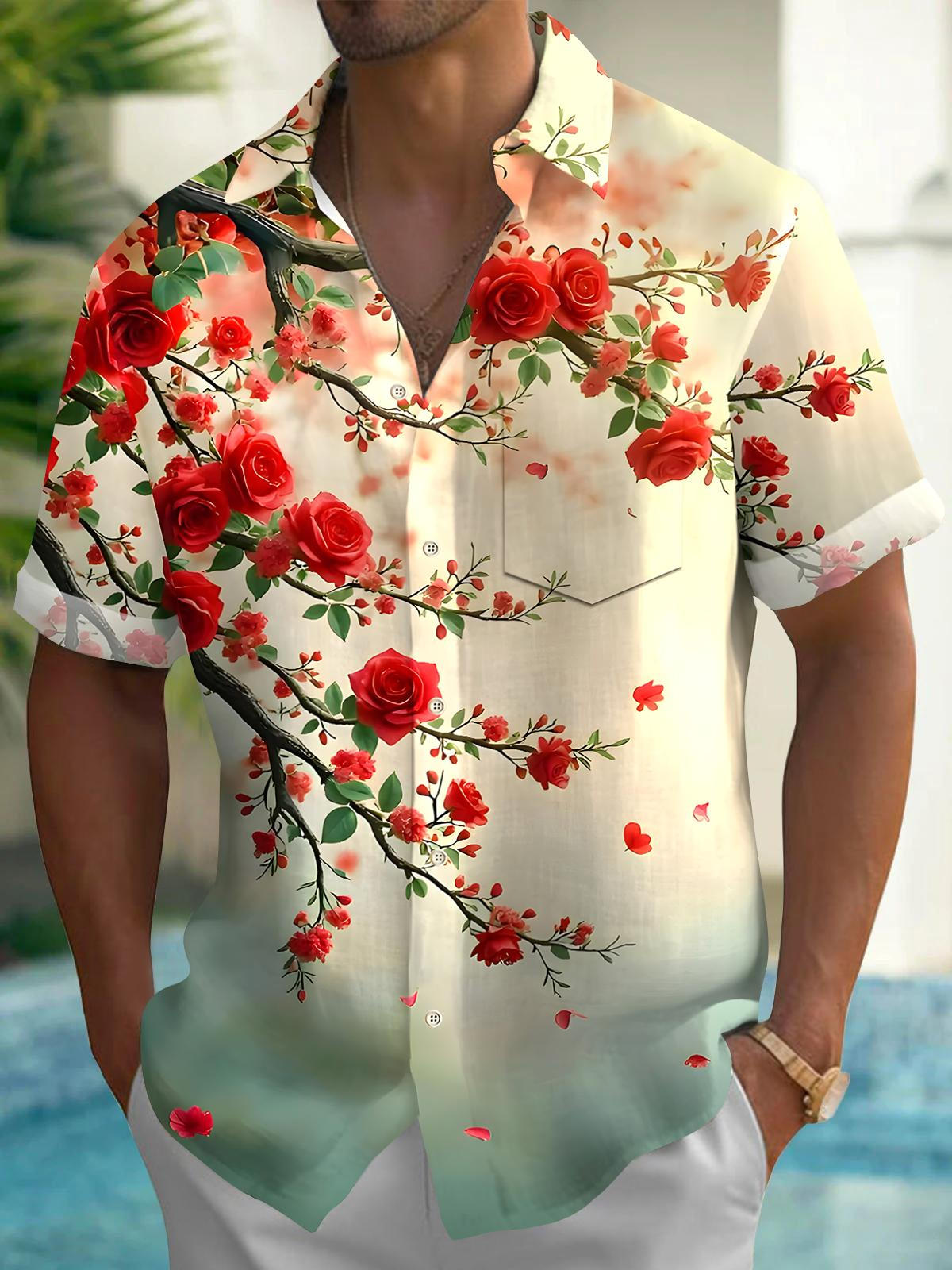 Floral Men's Pocket Short Sleeve Shirts