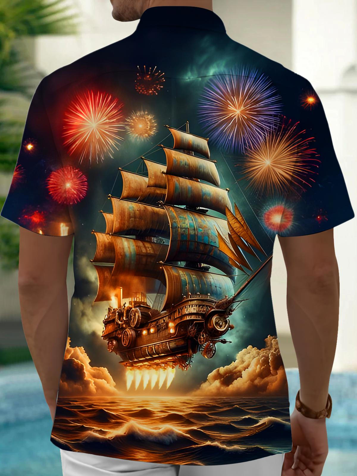 Fireworks Turbine Boat Men's Pocket Short Sleeve Shirts