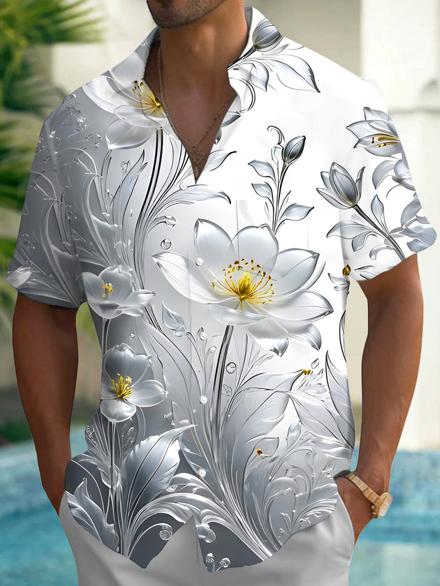 Men's floral pocket short sleeve shirt back view