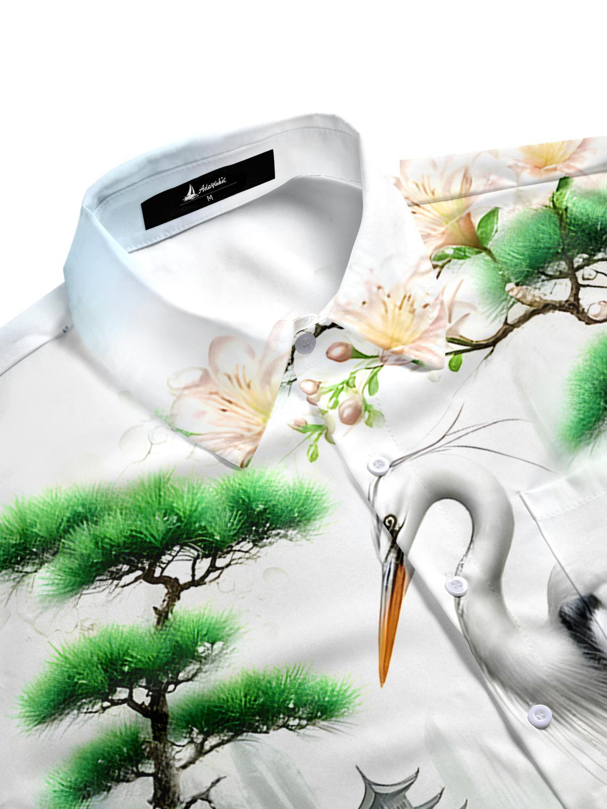 Crane Pine And Cypress Floral Men's Pocket Short Sleeve Shirts