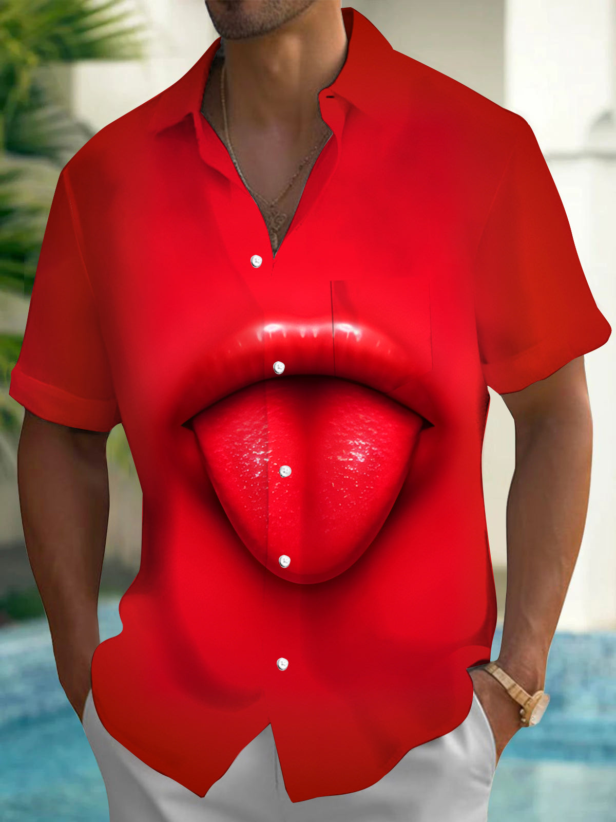 Tongue Men's Pocket Short Sleeve Shirts