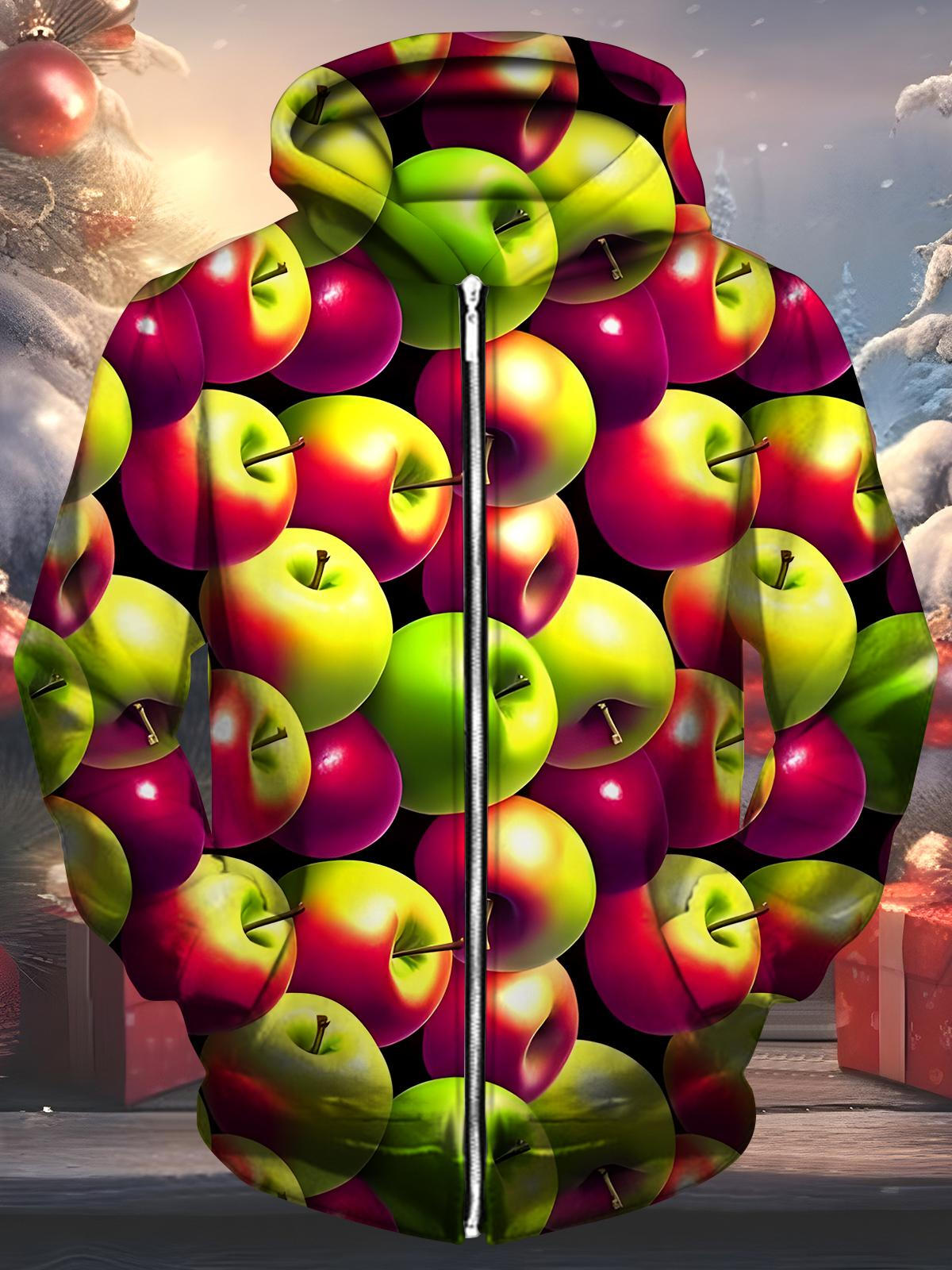 Christmas Apple Men's Pocket Long Sleeve Zip Up Hoodies
