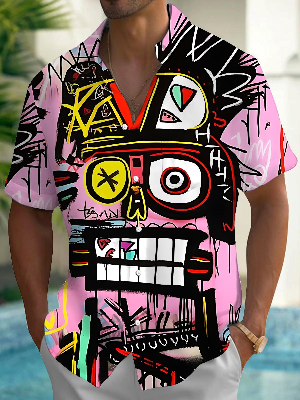 Abstract Art Print Men's Pocket Short Sleeve Shirts