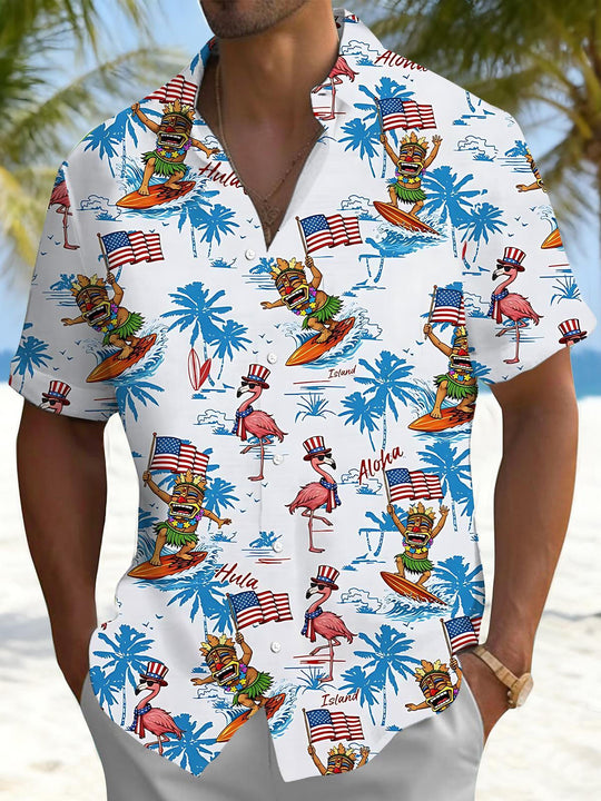 men's Hawaiian shirt front view Independence Day