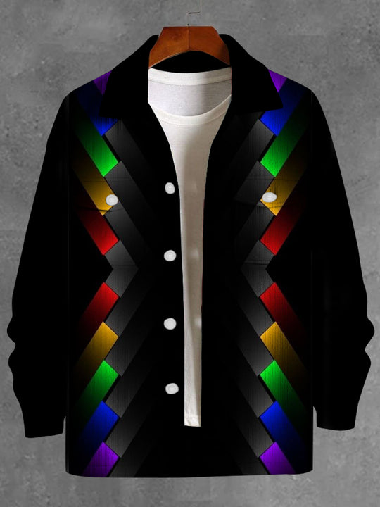 men's colorful geometric print shirt front view
