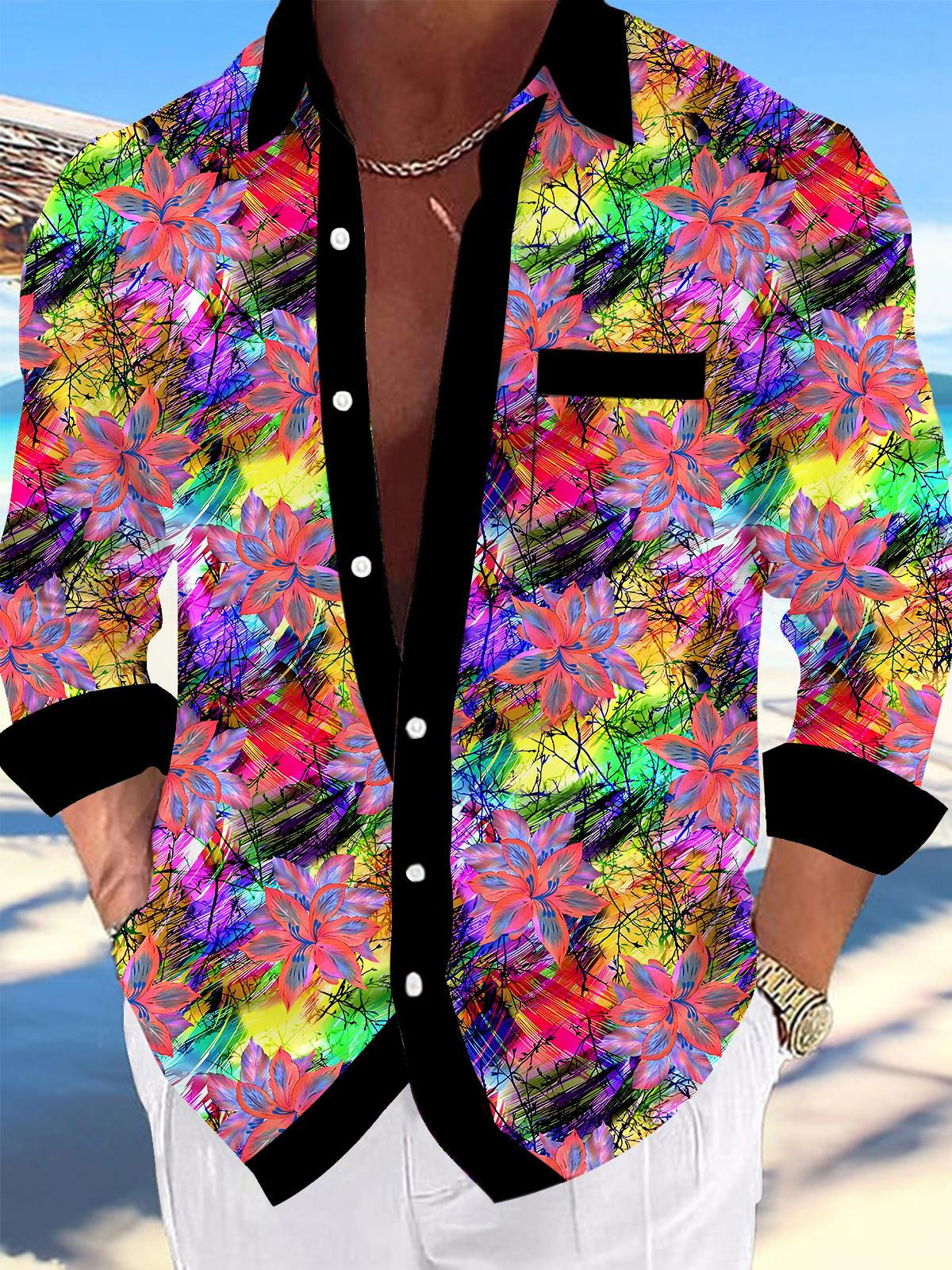 Floral Men's Pocket Long Sleeve Shirts