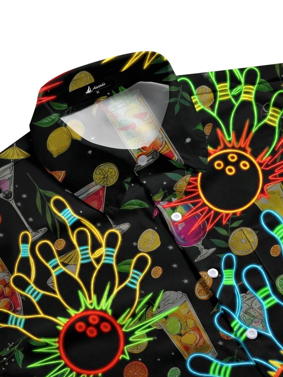 Men's half sleeve sports print bowling shirt side view