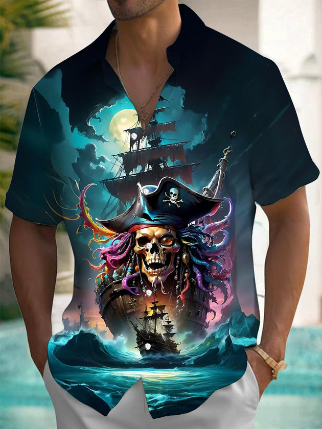 men's skull print shirt front view