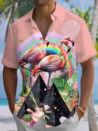men's flamingo print shirt front view