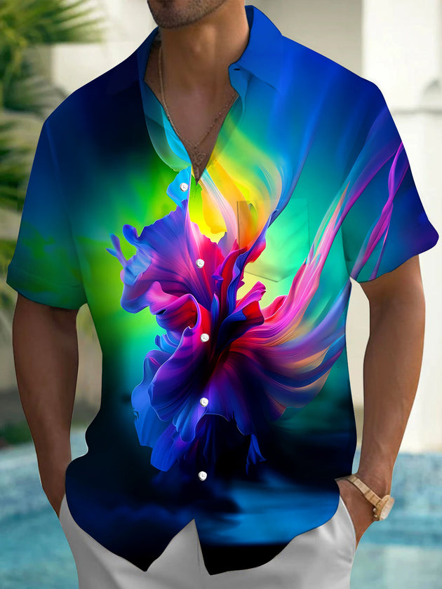 Men's floral short sleeve Hawaiian shirt front view for tropical beach vacation