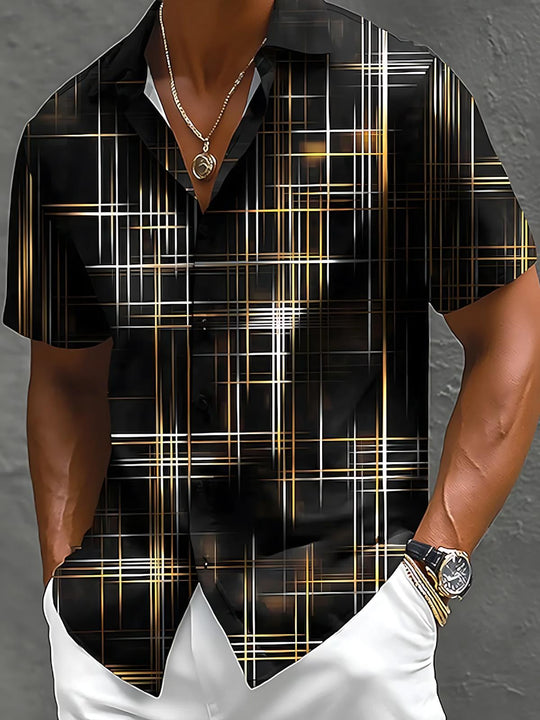men's geometric print shirt front view