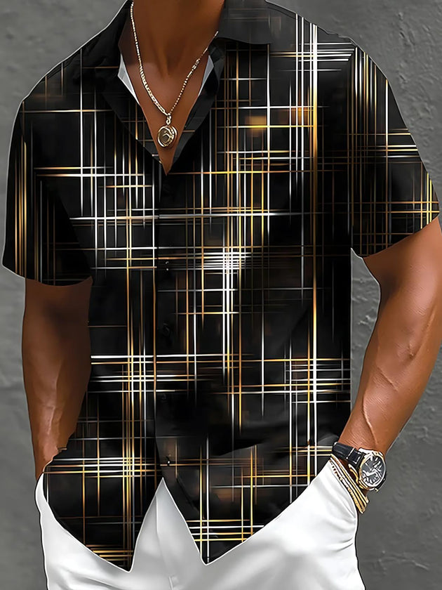 men's geometric print shirt front view