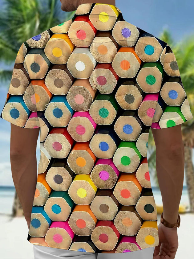 Men's brush print pocket short sleeve shirt back view