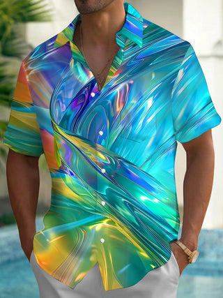 Men abstract print short sleeve shirt front view