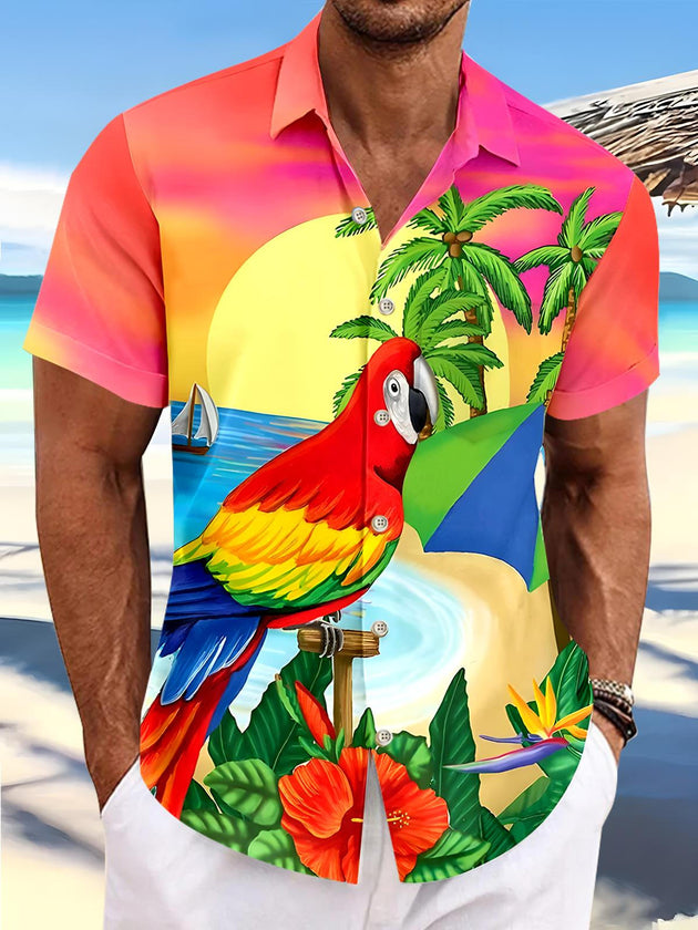 men's Hawaiian shirt front view tropical beach vacation