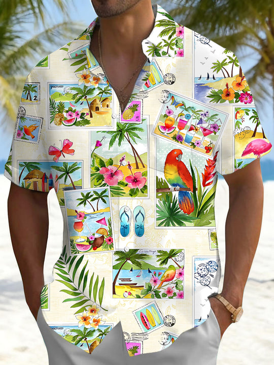 men's Hawaiian shirt front view tropical beach vacation