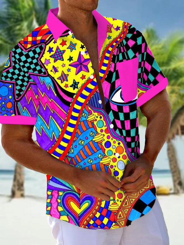 Men's geometric print short sleeve pocket shirt front view