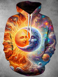 Universe Sun Moon Long Sleeve Hooded Pocket Men's Top