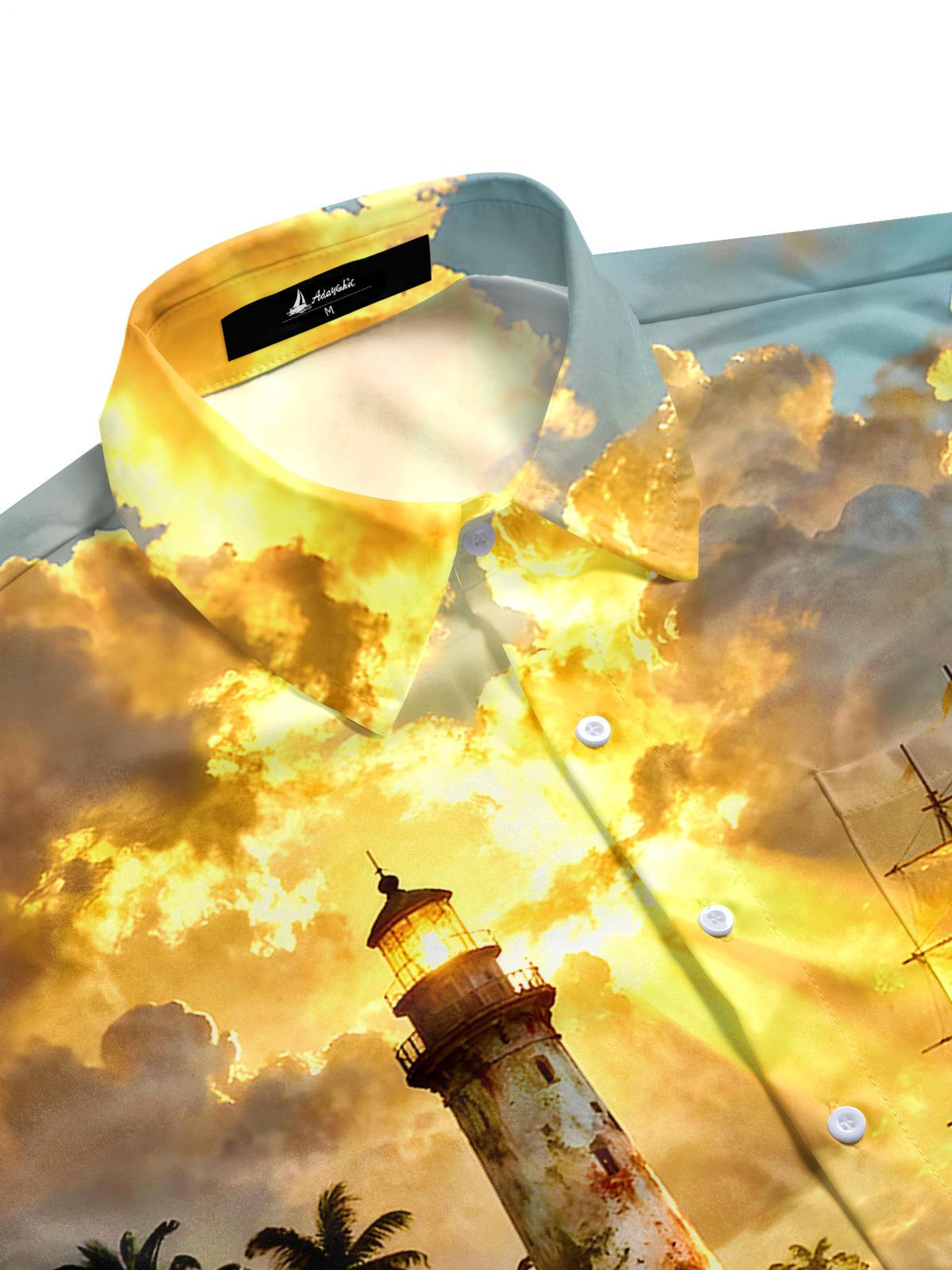 Hawaiian Lighthouse Boat Men's Pocket Short Sleeve Shirts