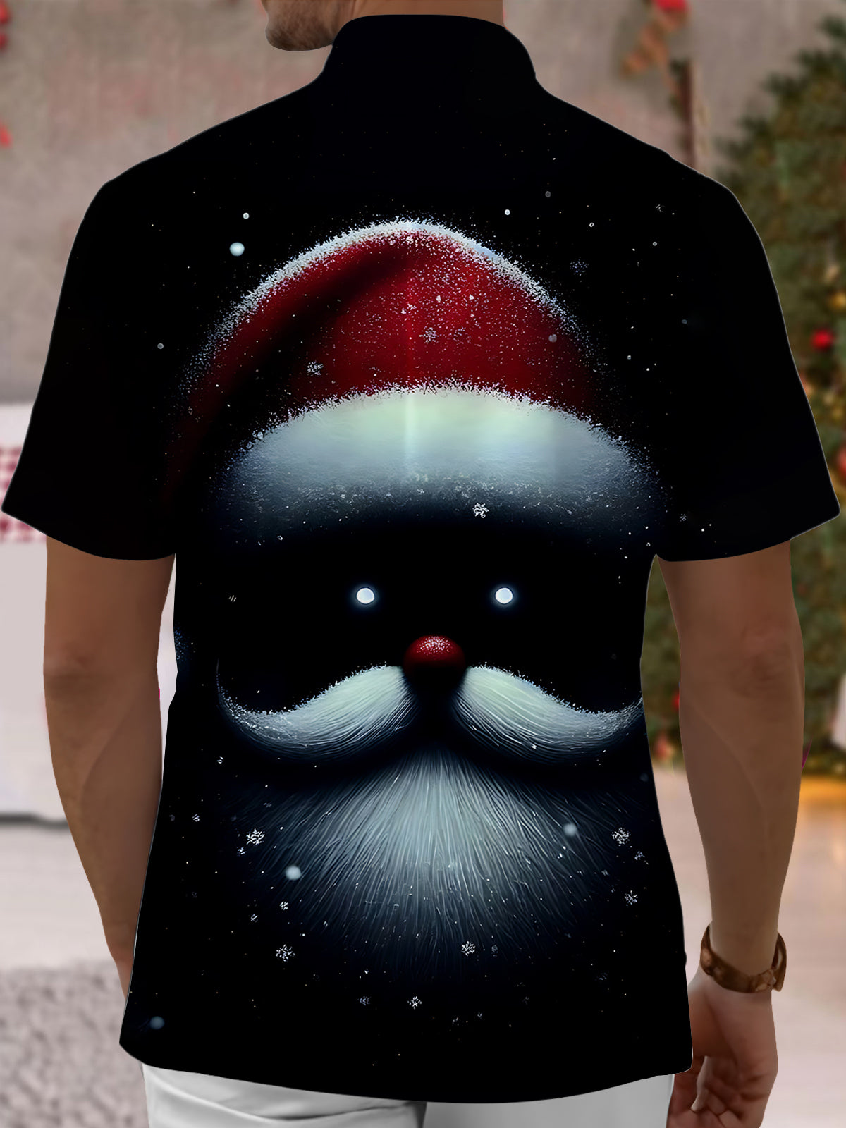 Santa Claus Print Men's Pocket Short Sleeve Shirts