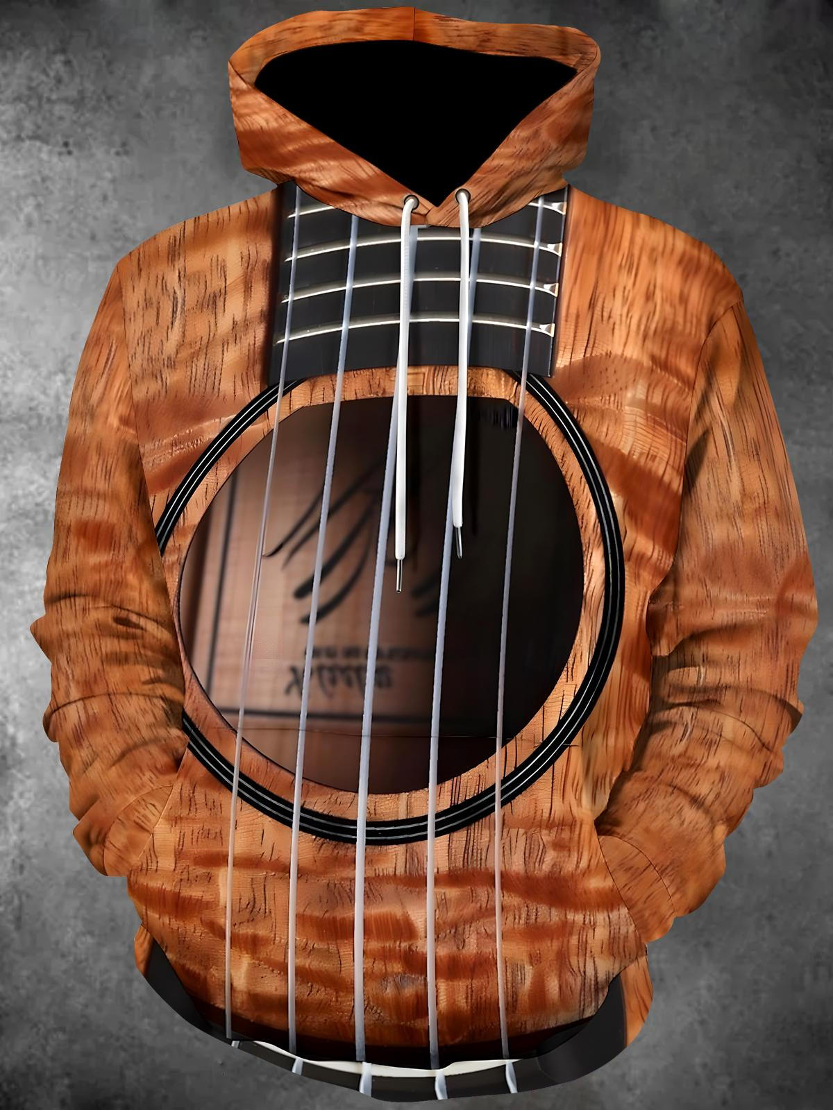 Guitar Long Sleeve Hooded Pocket Men's Top