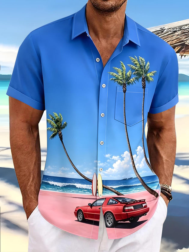 men's Hawaiian shirt front view tropical beach vacation
