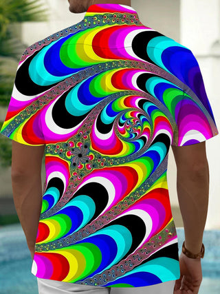 Men abstract print short sleeve shirt back view
