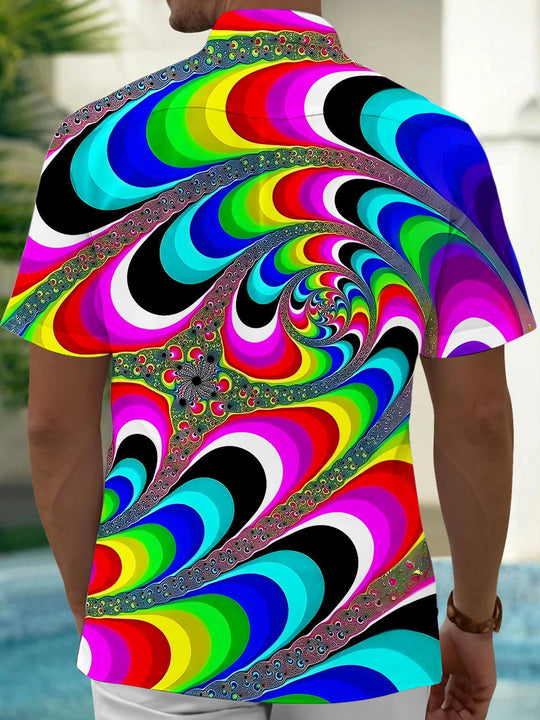 Men abstract print short sleeve shirt back view