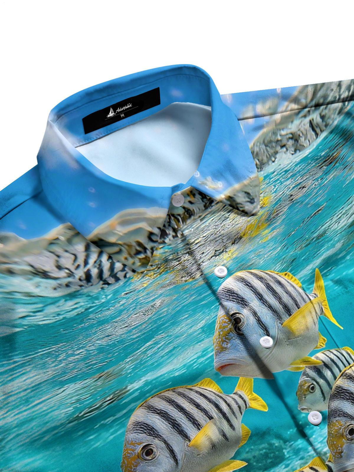 Marine Fish Print Men's Pocket Short Sleeve Shirts