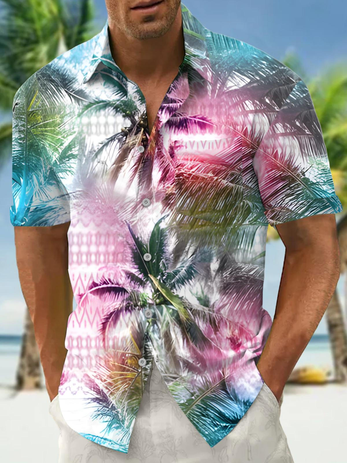 Coconut Tree Men's Pocket Short Sleeve Shirts