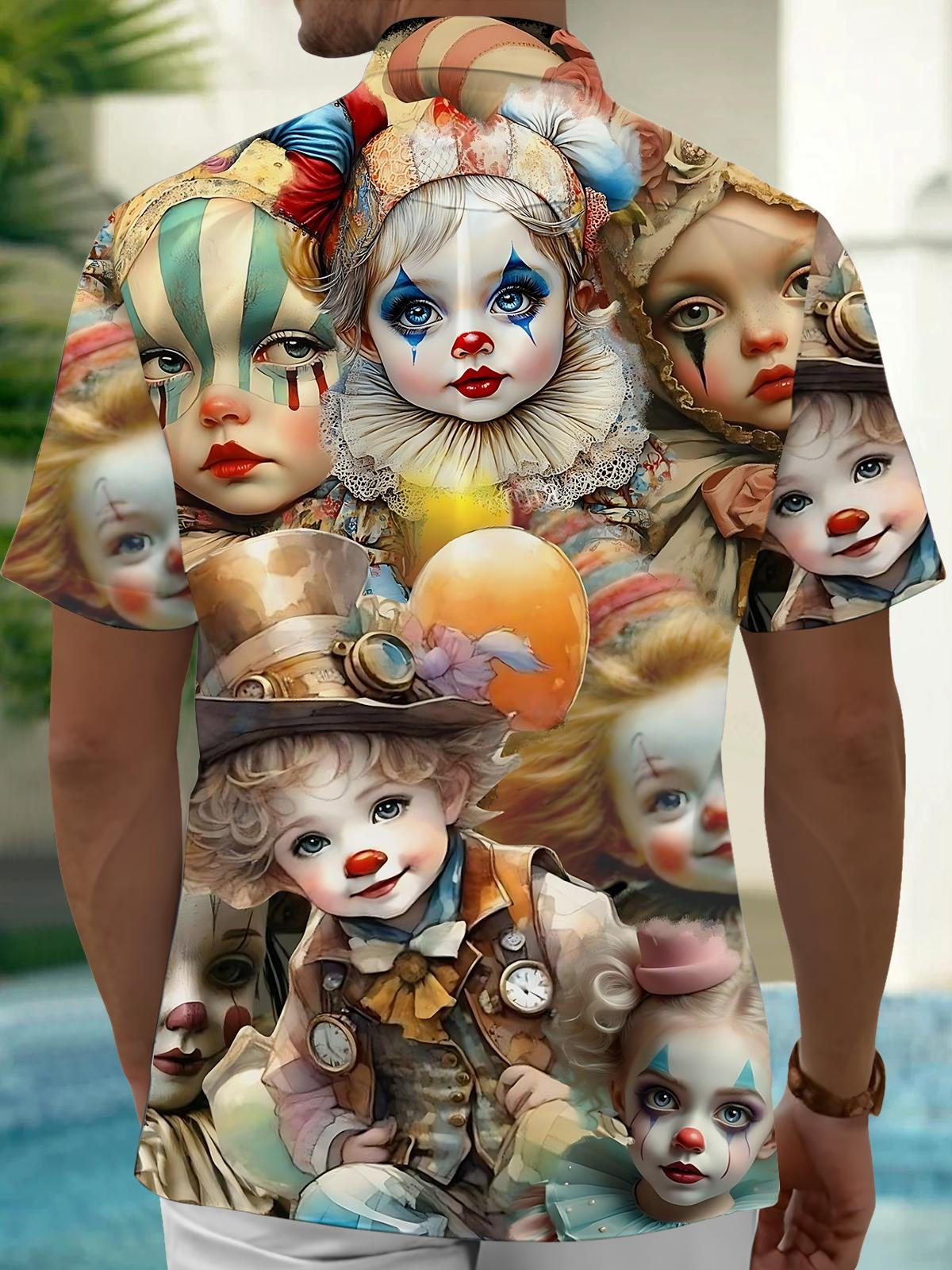 Vintage Clown Print Men's Pocket Short Sleeve Shirts