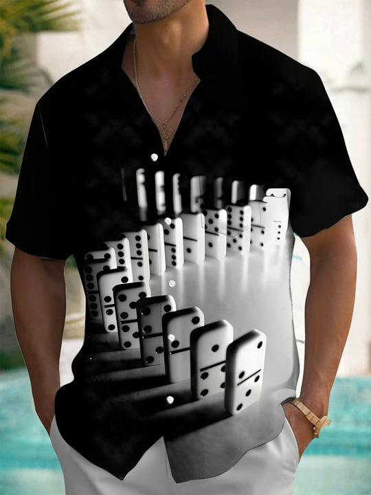 Men's domino print pocket short sleeve shirt front view