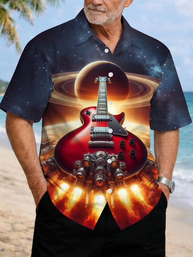 men's guitar print shirt front view