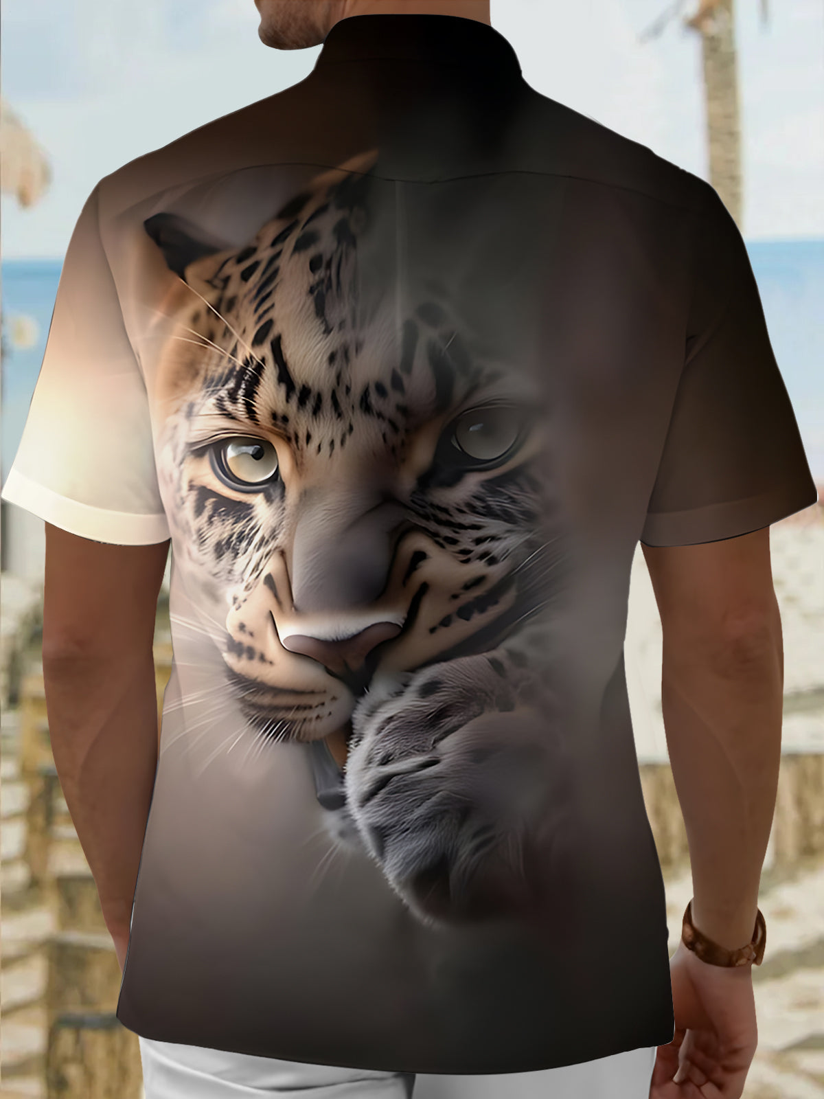 Leopard Print Men's Pocket Short Sleeve Shirts