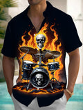 Skull Drumming Men's Pocket Short Sleeve Shirts