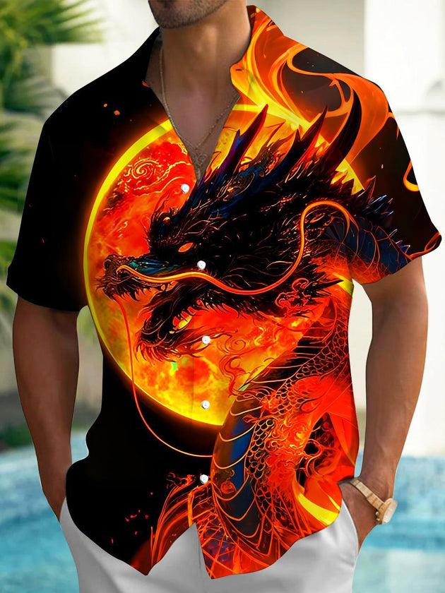 men's dragon print shirt front view