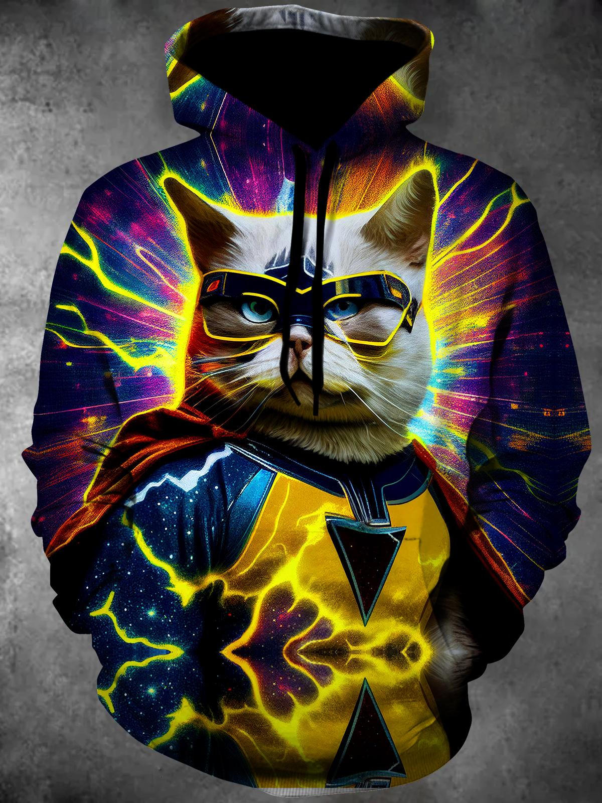 Cat Long Sleeve Hooded Pocket Men's Top