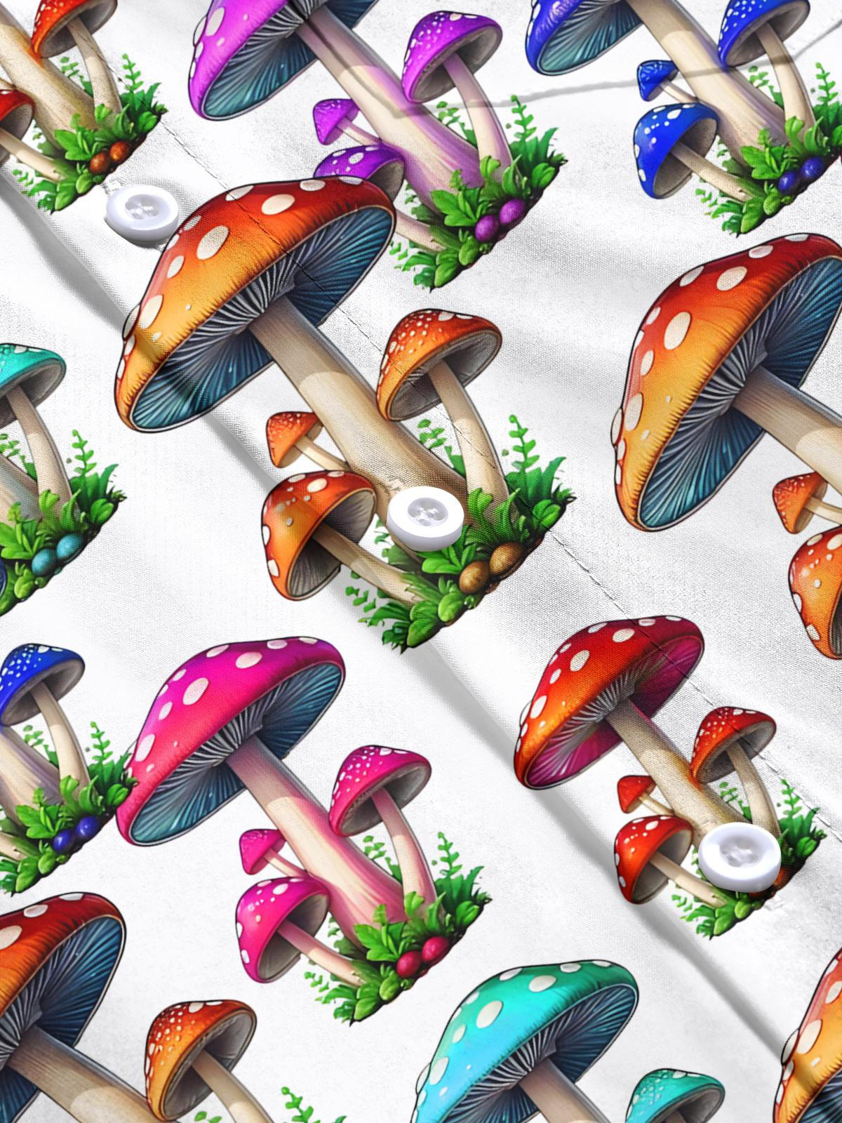 Mushroom Print Men's Pocket Short Sleeve Shirts