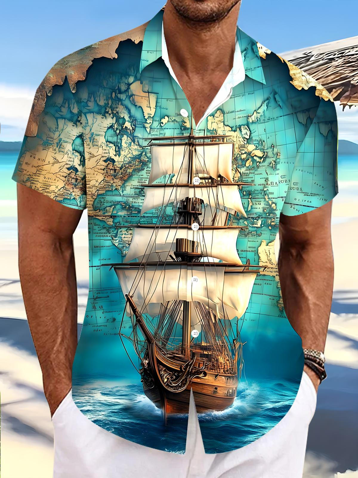 men's Hawaiian shirt front view tropical beach vacation