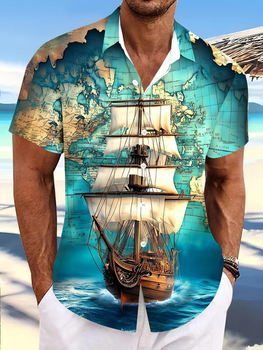 men's Hawaiian shirt front view tropical beach vacation