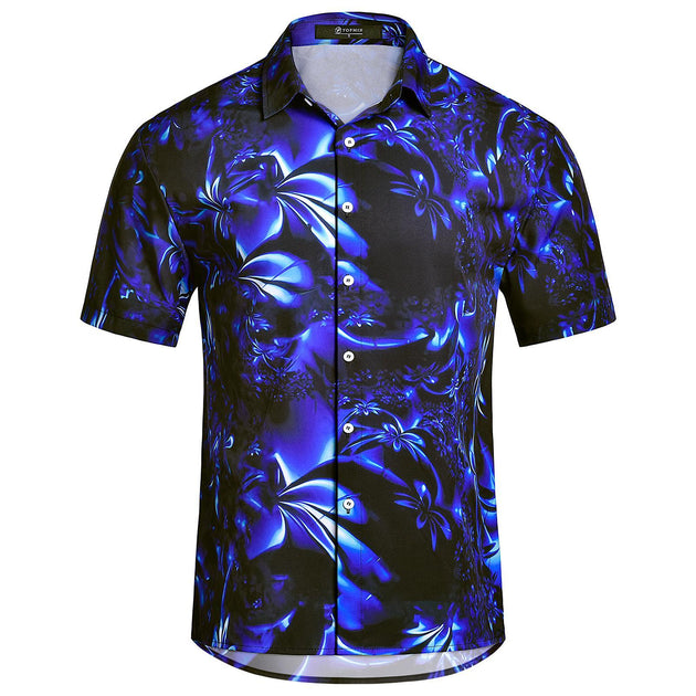 Flower Shirt Men Gradient Floral Trendy Button Down Shirts Short Sleeve Holiday Beach Tops for Travel Beach Vacation honest