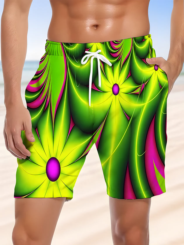 Men abstract print casual shorts front view