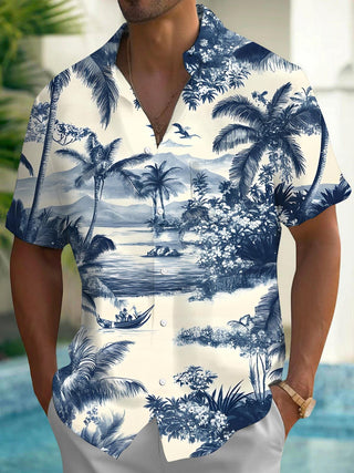 men's Hawaiian shirt front view tropical beach vacation