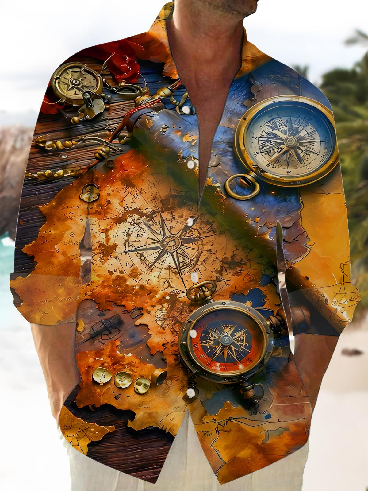 Vintage Compass Men's Pocket Long Sleeve Shirts