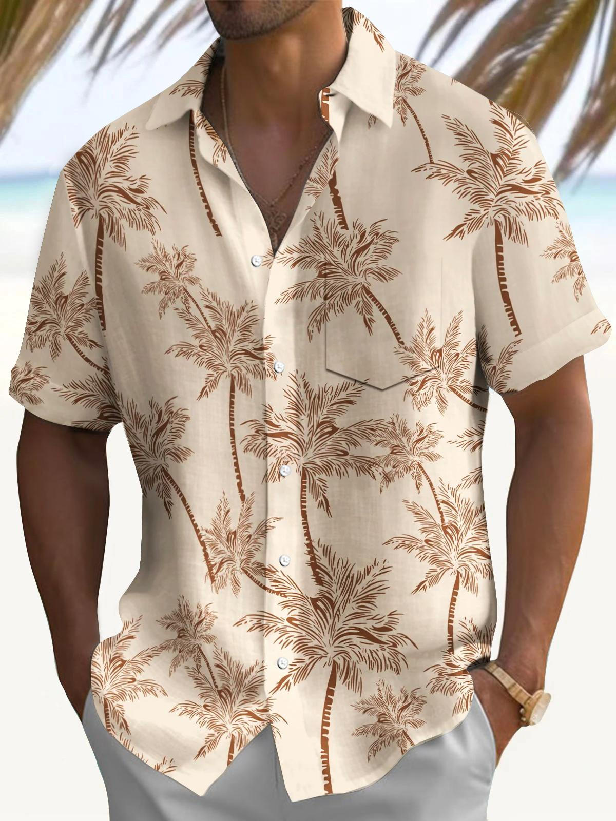 Coconut Tree Men's Pocket Short Sleeve Shirts