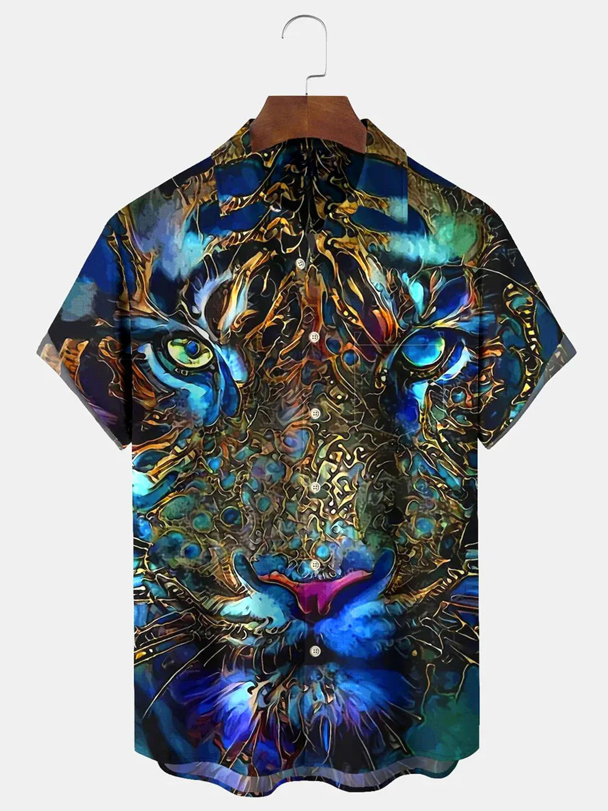 Tiger Short Sleeve Men's Shirts With Pocket